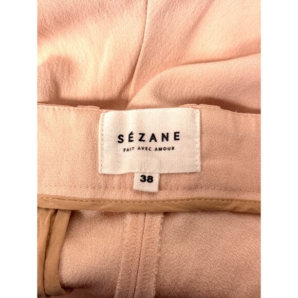 Sezane Pants 38 / US 6 Womens Blush Pink Textured Crepe Ankle Trouser - Picture 6 of 7